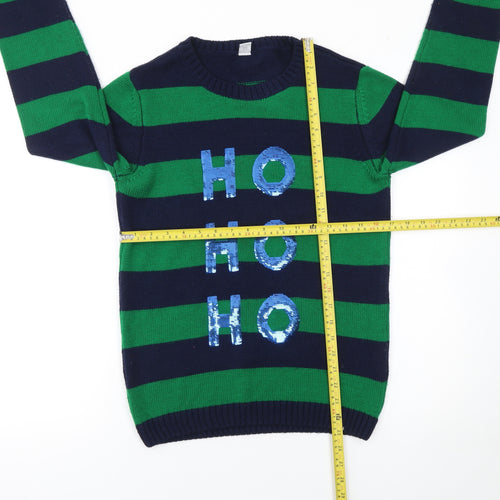 Tu Boys Green & Navy Striped Sequin HOHOHO Christmas Jumper 12 Years