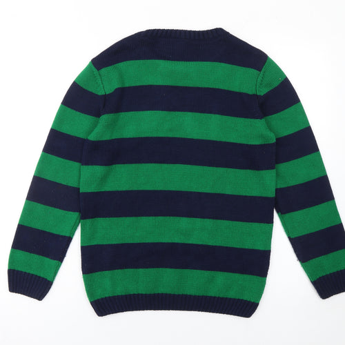Tu Boys Green & Navy Striped Sequin HOHOHO Christmas Jumper 12 Years