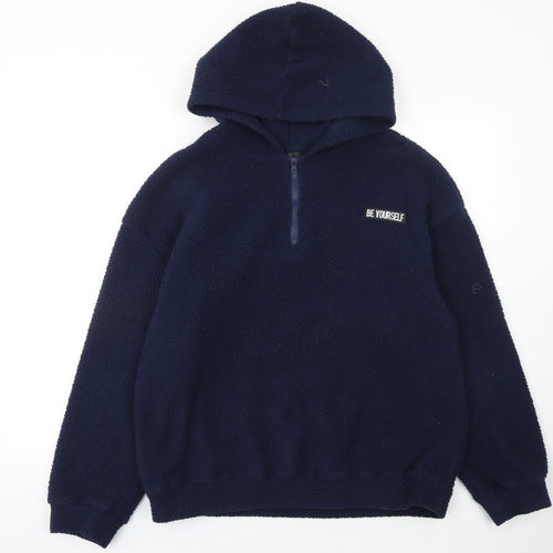 Manfinity Women's Navy Fleece 1/2 Zip Hooded Sweatshirt M