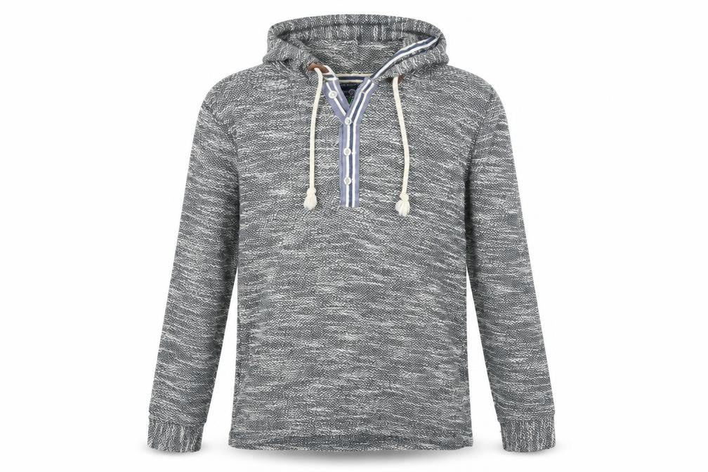 Front view of Key Largo Men's Grey Knit Henley Hoodie, size M
