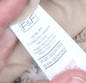 F&F Unisex Beige Teddy Fleece Hooded Babygrow 0-3 Months