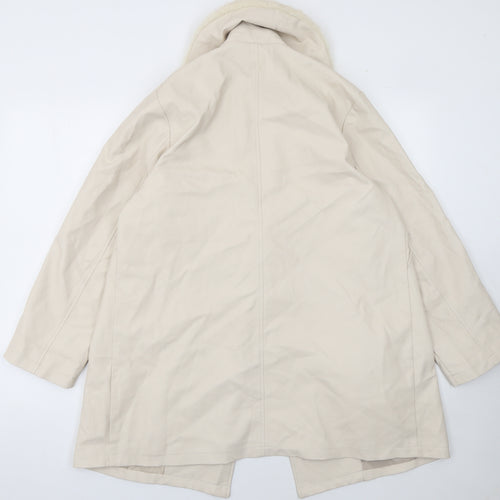 PrettyLittleThing Women Beige Faux Leather Fur Trim Coat UK 6 Mid-Length