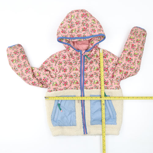 Mini Boden Girls Pink Floral Hooded Puffer Jacket 7-8 Years Quilted Sherpa