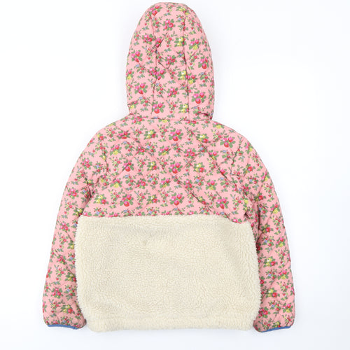 Mini Boden Girls Pink Floral Hooded Puffer Jacket 7-8 Years Quilted Sherpa