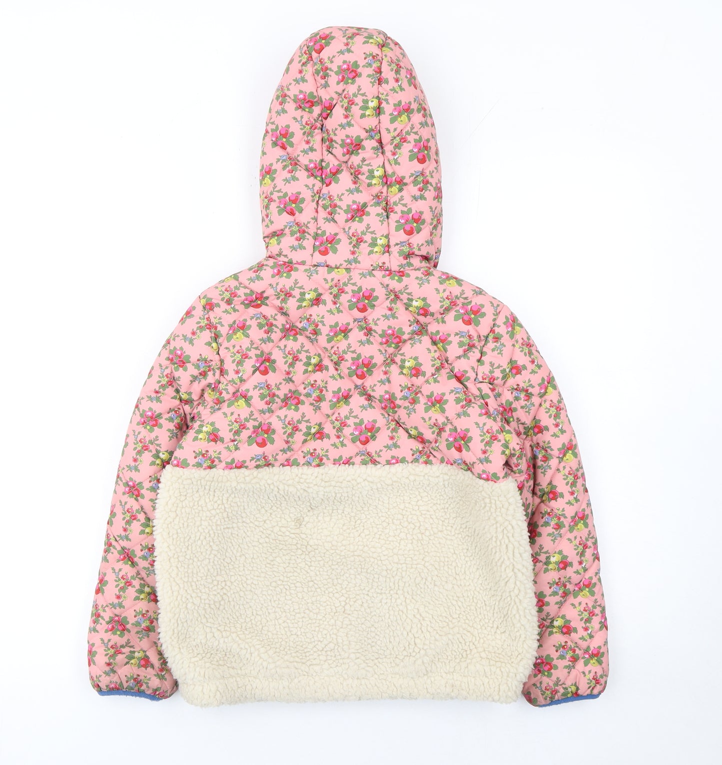 Mini Boden Girls Pink Floral Hooded Puffer Jacket 7-8 Years Quilted Sherpa