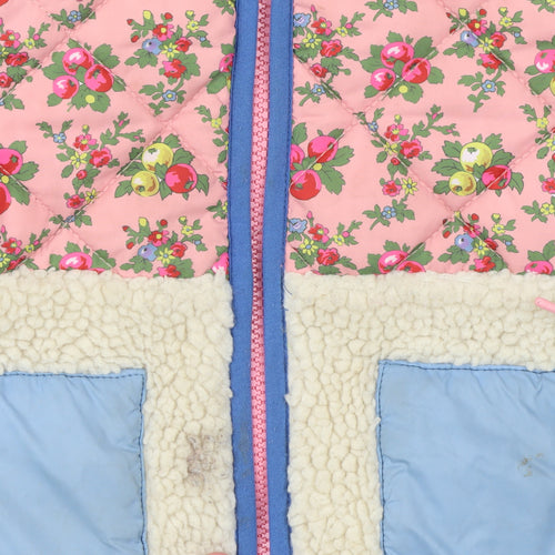 Mini Boden Girls Pink Floral Hooded Puffer Jacket 7-8 Years Quilted Sherpa