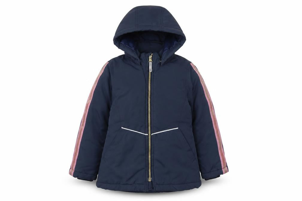 Front view of NAME IT girls’ blue hooded puffer jacket 6 years polyester lined winter coat