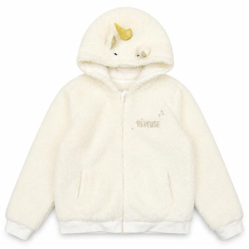 Reveuse Girls Ivory Unicorn Hooded Fleece Jacket Age 8 Long Sleeve Zip-Up