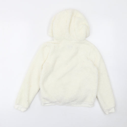 Reveuse Girls Ivory Unicorn Hooded Fleece Jacket Age 8 Long Sleeve Zip-Up