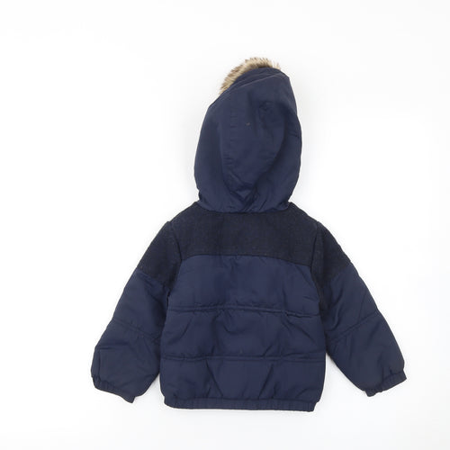 Disney Baby Unisex Blue 12-18 Months Mickey Mouse Puffer Jacket with Faux Fur Hood