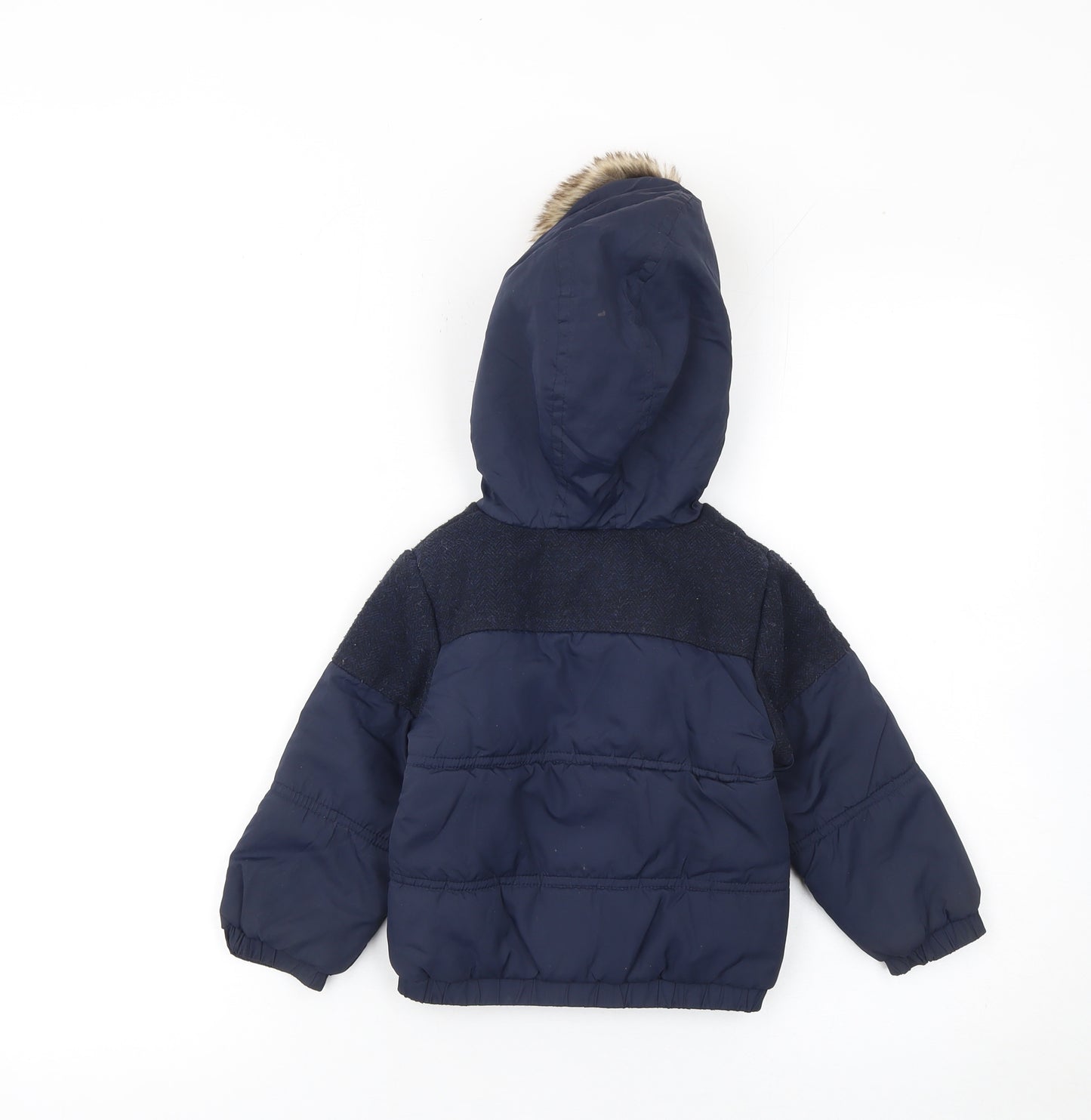 Disney Baby Unisex Blue 12-18 Months Mickey Mouse Puffer Jacket with Faux Fur Hood