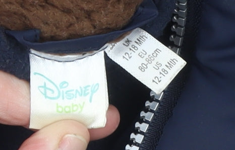 Disney Baby Unisex Blue 12-18 Months Mickey Mouse Puffer Jacket with Faux Fur Hood