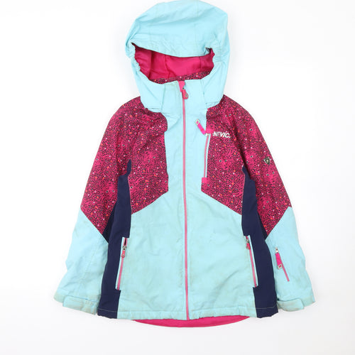 Nevica Girls Blue Pink Ski Jacket 9-10 Years Hooded Waterproof Winter Coat