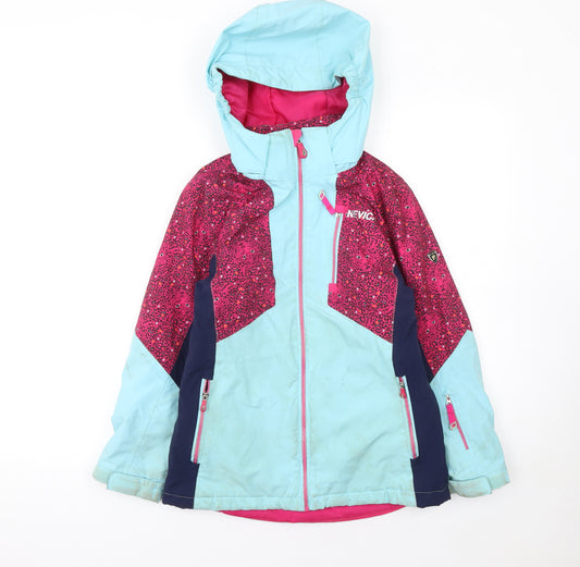 Nevica Girls Blue Pink Ski Jacket 9-10 Years Hooded Waterproof Winter Coat