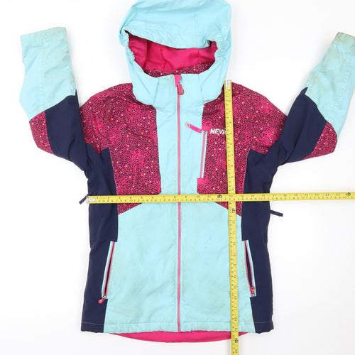 Nevica Girls Blue Pink Ski Jacket 9-10 Years Hooded Waterproof Winter Coat