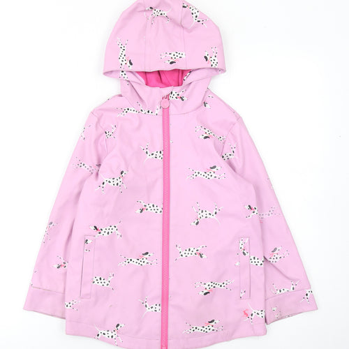 Joules Girls Pink Dog Print Waterproof Hooded Rain Coat 6 Years