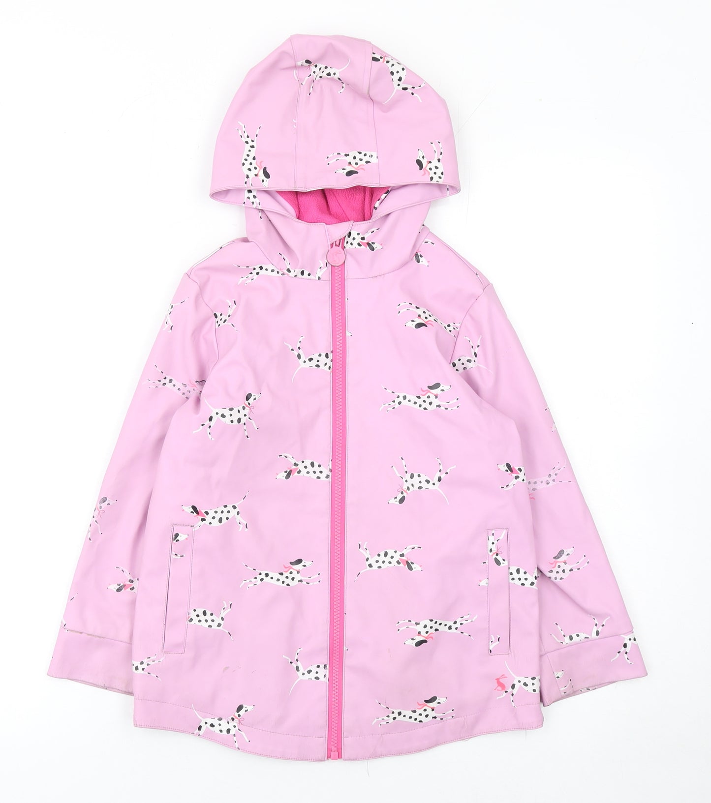 Joules Girls Pink Dog Print Waterproof Hooded Rain Coat 6 Years