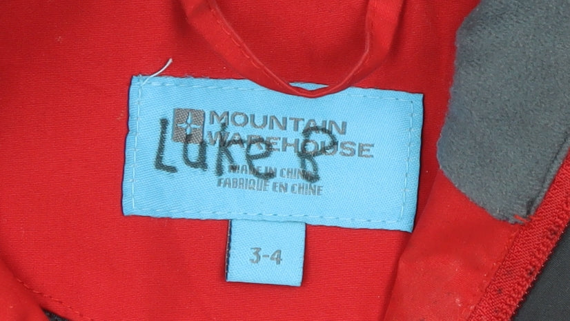 Mountain Warehouse Boys Red Waterproof Hooded Rain Coat Jacket 3-4 Years