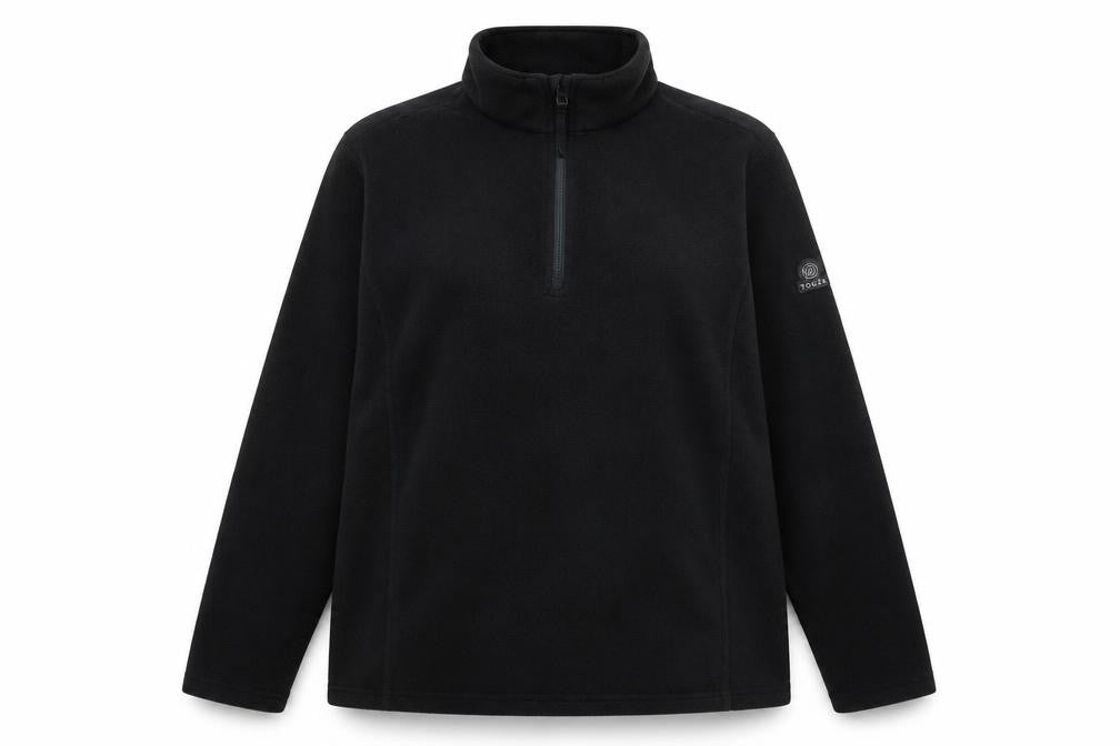 Front view of TOG24 women’s black fleece 1/2 zip mid-length active jacket, size UK 16