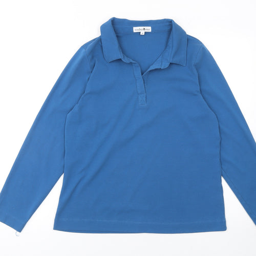 Voulez Vous Women’s Blue Long Sleeve Cotton Polo Top Size 14