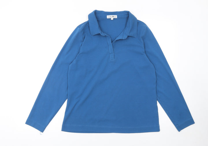 Voulez Vous Women’s Blue Long Sleeve Cotton Polo Top Size 14