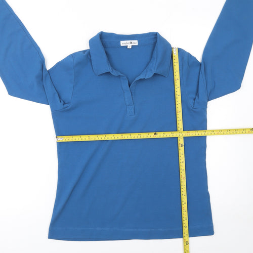 Voulez Vous Women’s Blue Long Sleeve Cotton Polo Top Size 14