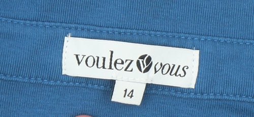 Voulez Vous Women’s Blue Long Sleeve Cotton Polo Top Size 14