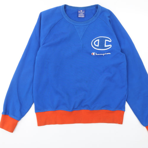 Champion Men's Blue Pullover Sweatshirt L Crew Neck Cotton
