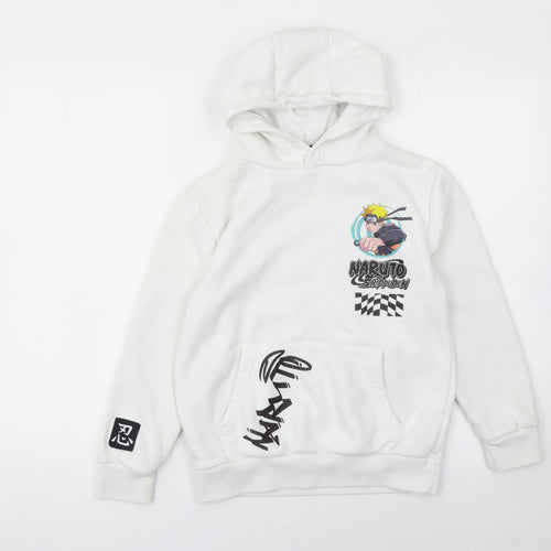 Naruto Shippuden Boys White Hoodie 9-10 Years Pullover Anime Graphic Fleece