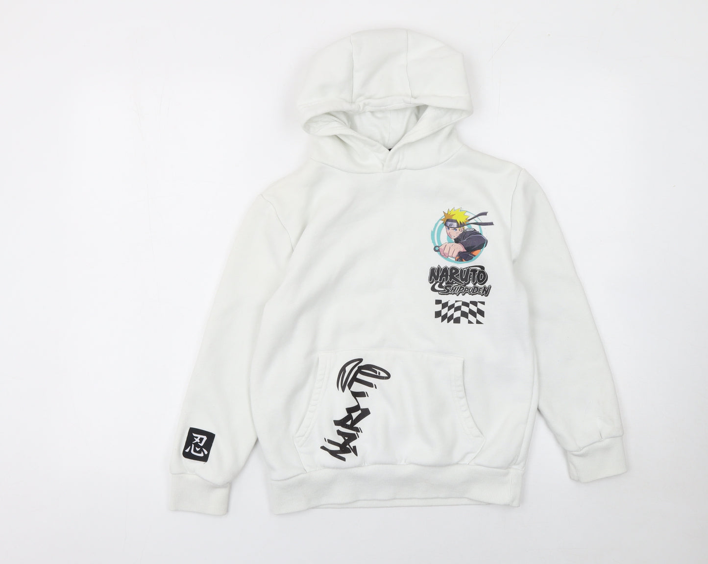 Naruto Shippuden Boys White Hoodie 9-10 Years Pullover Anime Graphic Fleece