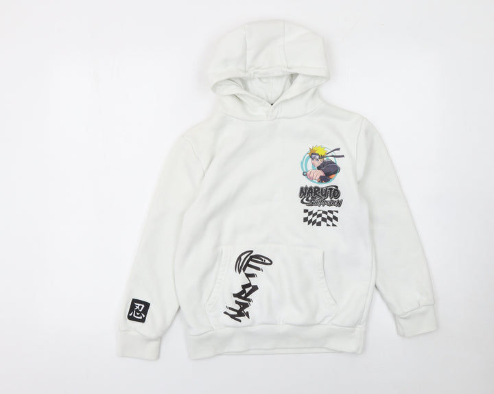 Naruto Shippuden Boys White Hoodie 9-10 Years Pullover Anime Graphic Fleece