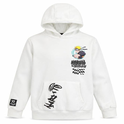 Naruto Shippuden Boys White Hoodie 9-10 Years Pullover Anime Graphic Fleece