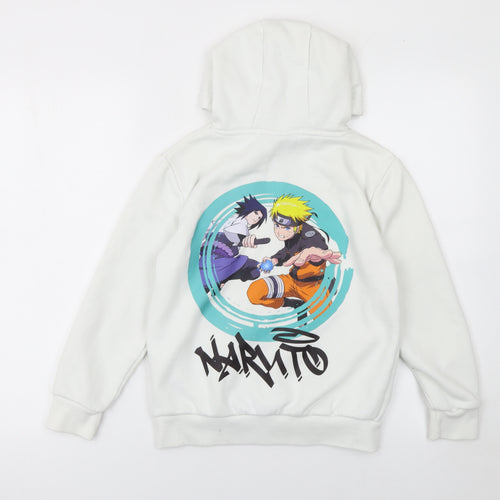 Naruto Shippuden Boys White Hoodie 9-10 Years Pullover Anime Graphic Fleece