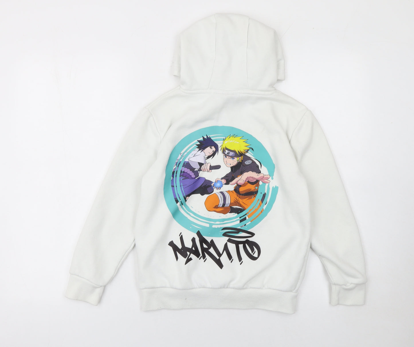 Naruto Shippuden Boys White Hoodie 9-10 Years Pullover Anime Graphic Fleece