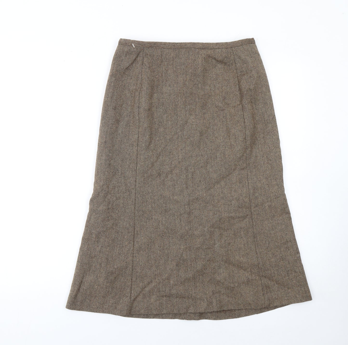 Marks and Spencer Women Brown Tweed Wool Blend Pencil Skirt UK 12