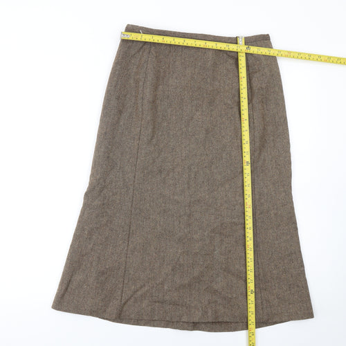Marks and Spencer Women Brown Tweed Wool Blend Pencil Skirt UK 12