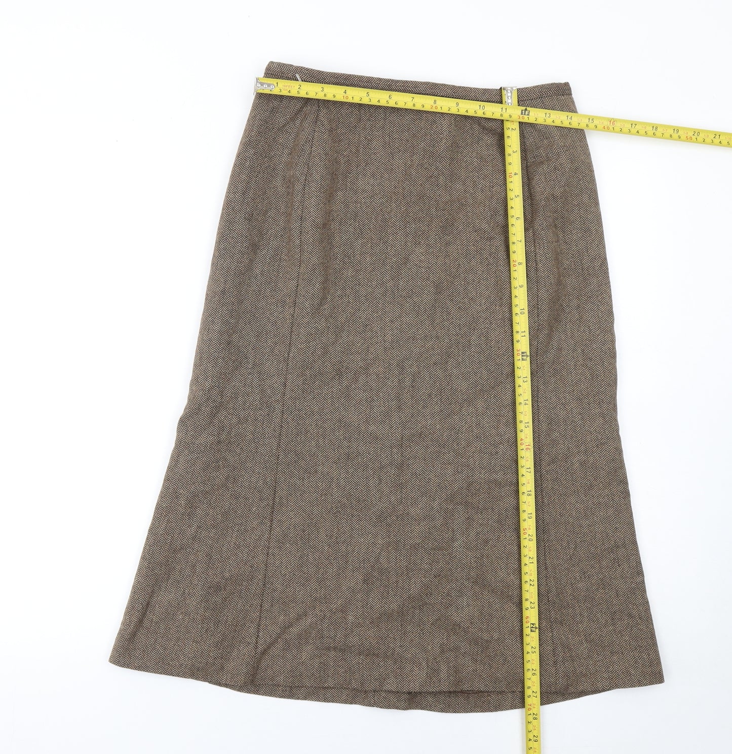 Marks and Spencer Women Brown Tweed Wool Blend Pencil Skirt UK 12