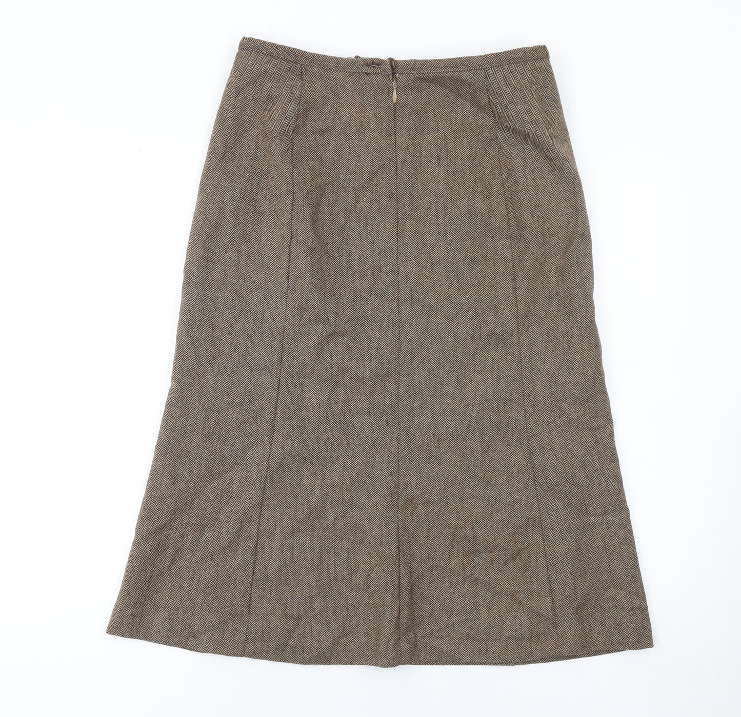 Marks and Spencer Women Brown Tweed Wool Blend Pencil Skirt UK 12