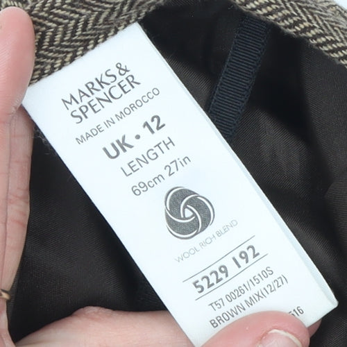 Marks and Spencer Women Brown Tweed Wool Blend Pencil Skirt UK 12