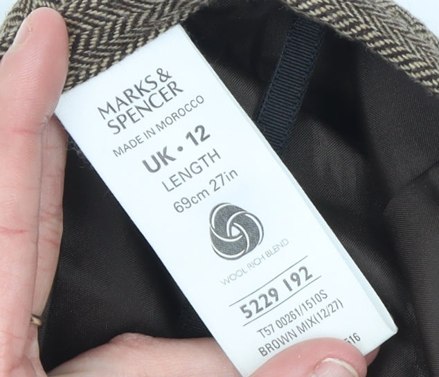Marks and Spencer Women Brown Tweed Wool Blend Pencil Skirt UK 12