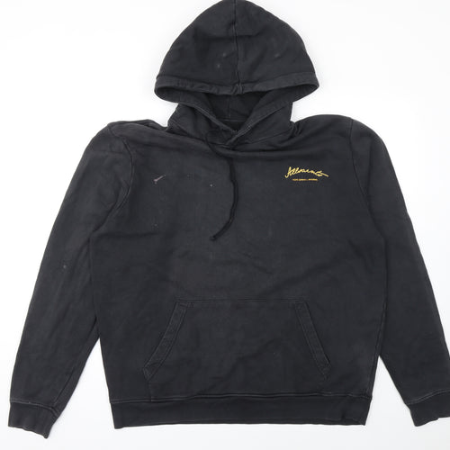 AllSaints Men's Black Pullover Hoodie Large Logo Cotton