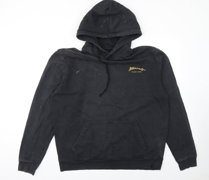 AllSaints Men's Black Pullover Hoodie Large Logo Cotton