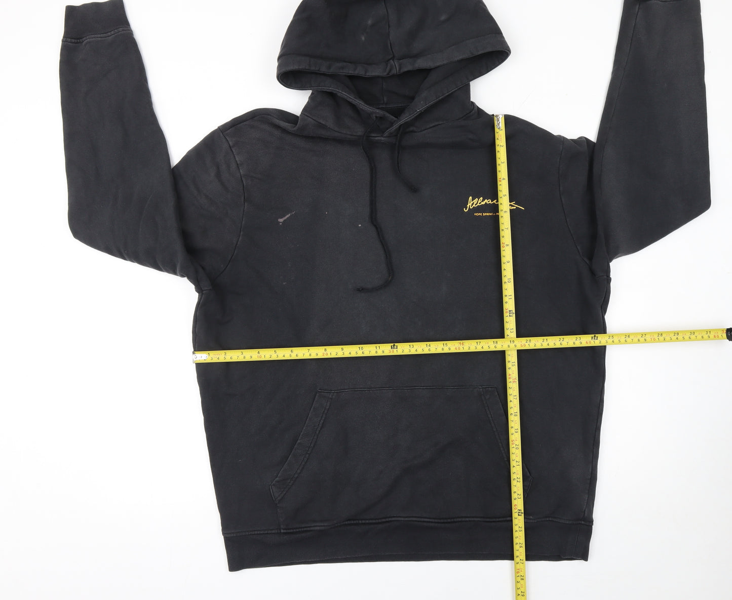 AllSaints Men's Black Pullover Hoodie Large Logo Cotton