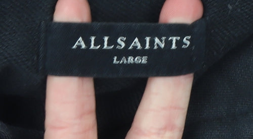 AllSaints Men's Black Pullover Hoodie Large Logo Cotton