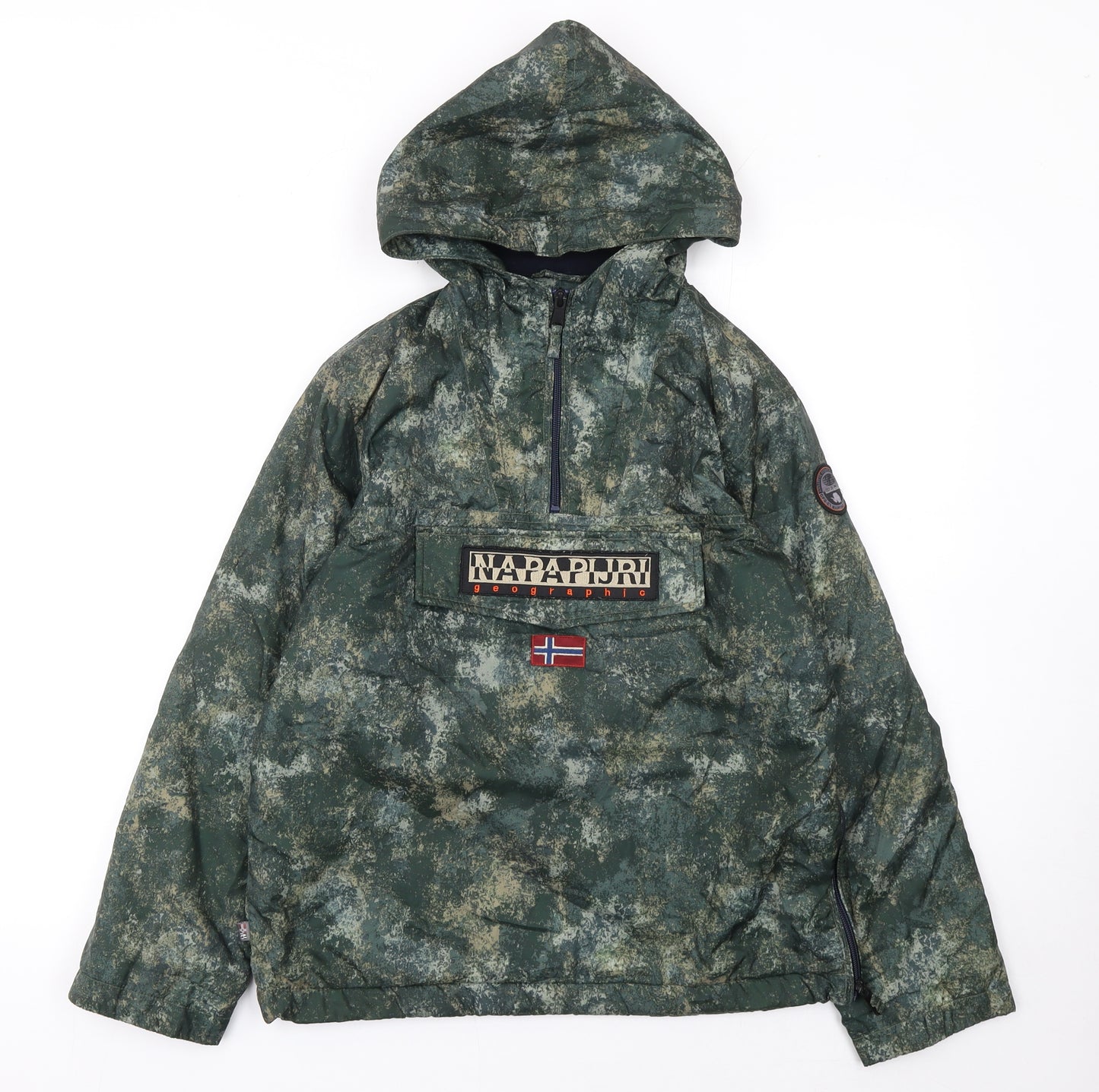 Napapijri Boys Green Camouflage Hooded Anorak Jacket 12 Years