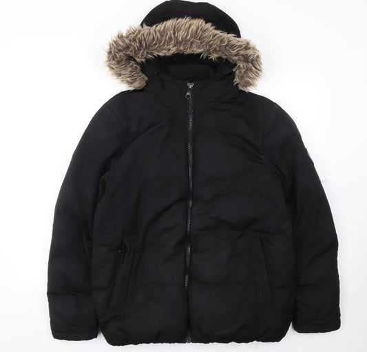 SoulCal & Co Men's Black Hooded Puffer Jacket Size S Winter Polyester