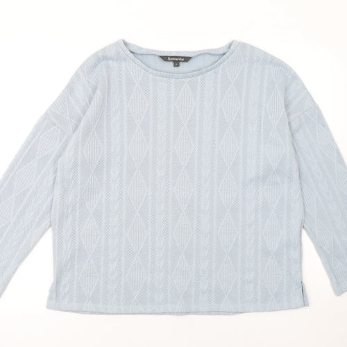 Bonmarché Women Blue Cable-Knit Crew Neck Jumper Size 14