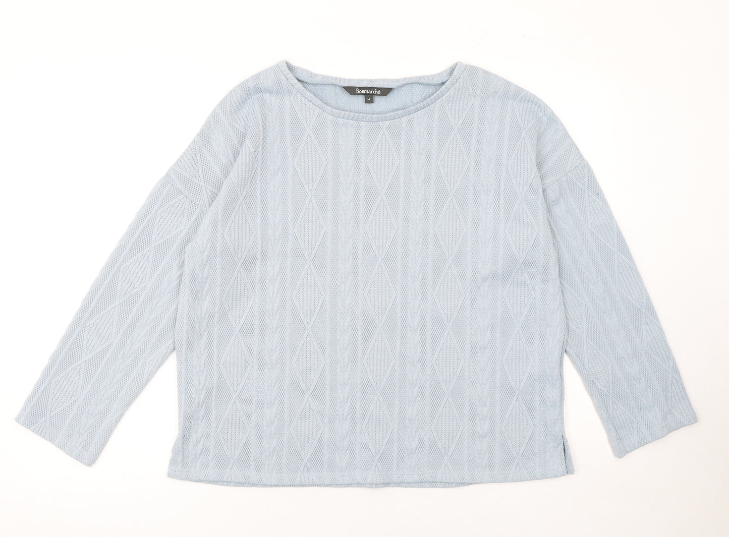 Bonmarché Women Blue Cable-Knit Crew Neck Jumper Size 14