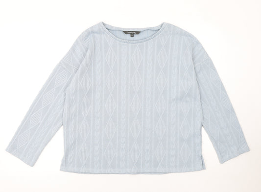 Bonmarché Women Blue Cable-Knit Crew Neck Jumper Size 14
