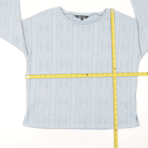 Bonmarché Women Blue Cable-Knit Crew Neck Jumper Size 14
